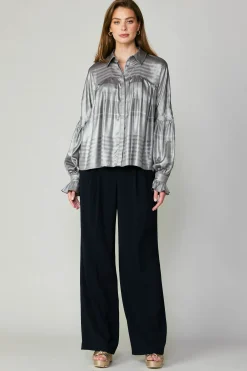 Current Air Metallic Pleated Shirt SILVER Clearance
