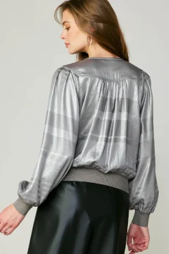 Current Air Metallic Surplice Blouse SILVER New