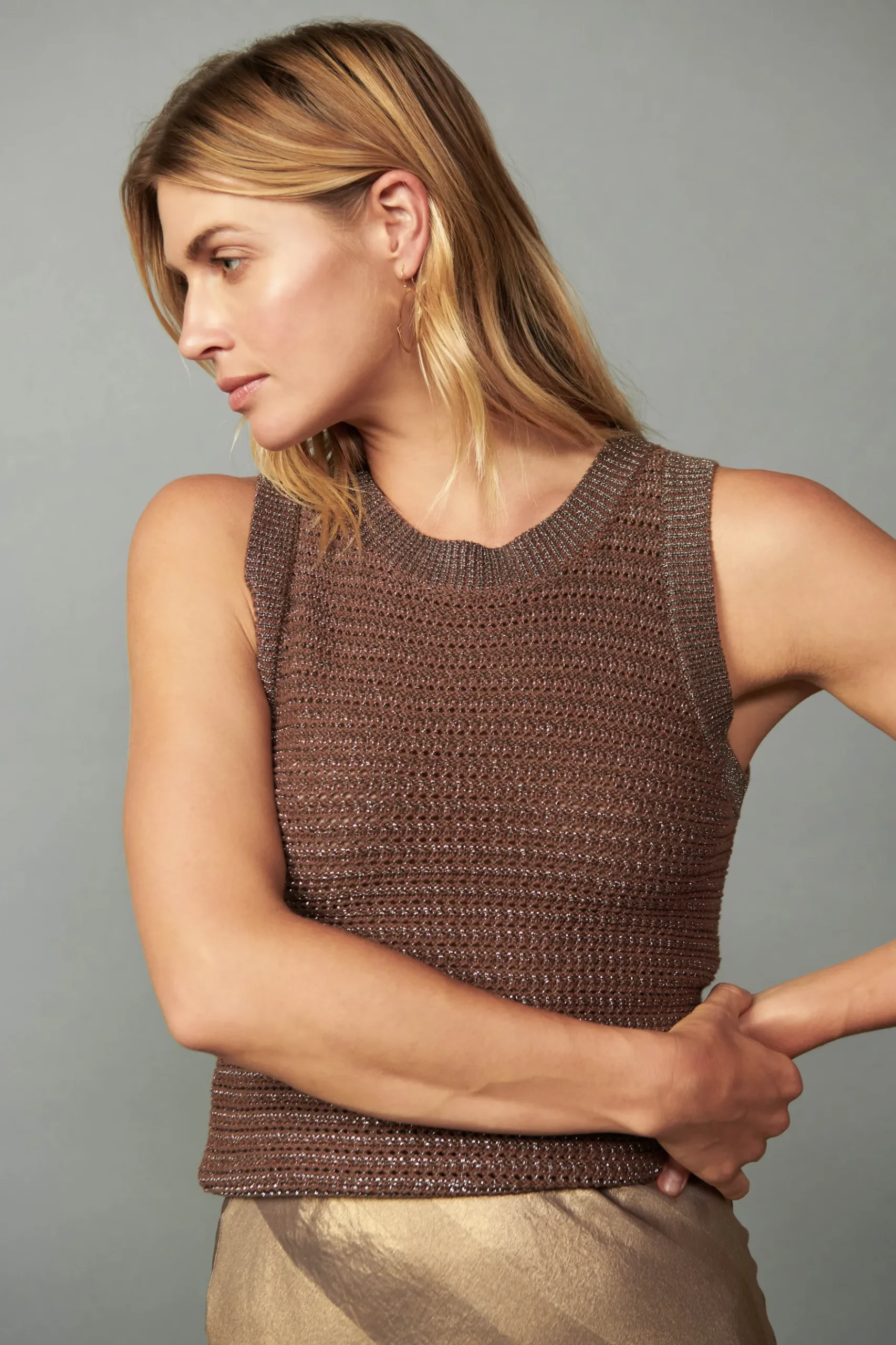 Current Air Metallic Sweater Shrug Set METALLICBROWN Online
