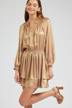 Current Air Metallic Tiered Mini Dress GOLD Best