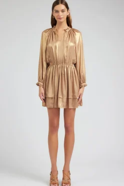 Current Air Metallic Tiered Mini Dress GOLD Best