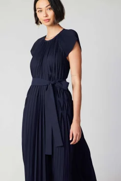 Current Air Mona Pleated Maxi Dress NAVY Hot