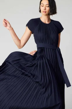 Current Air Mona Pleated Maxi Dress NAVY Hot