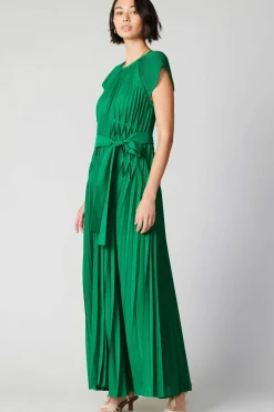 Current Air Mona Pleated Maxi Dress GREEN Clearance