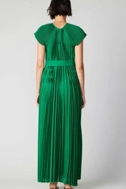 Current Air Mona Pleated Maxi Dress GREEN Clearance