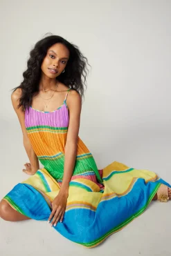 Current Air Multicolored Pleated Cami Dress RAINBOW Sale