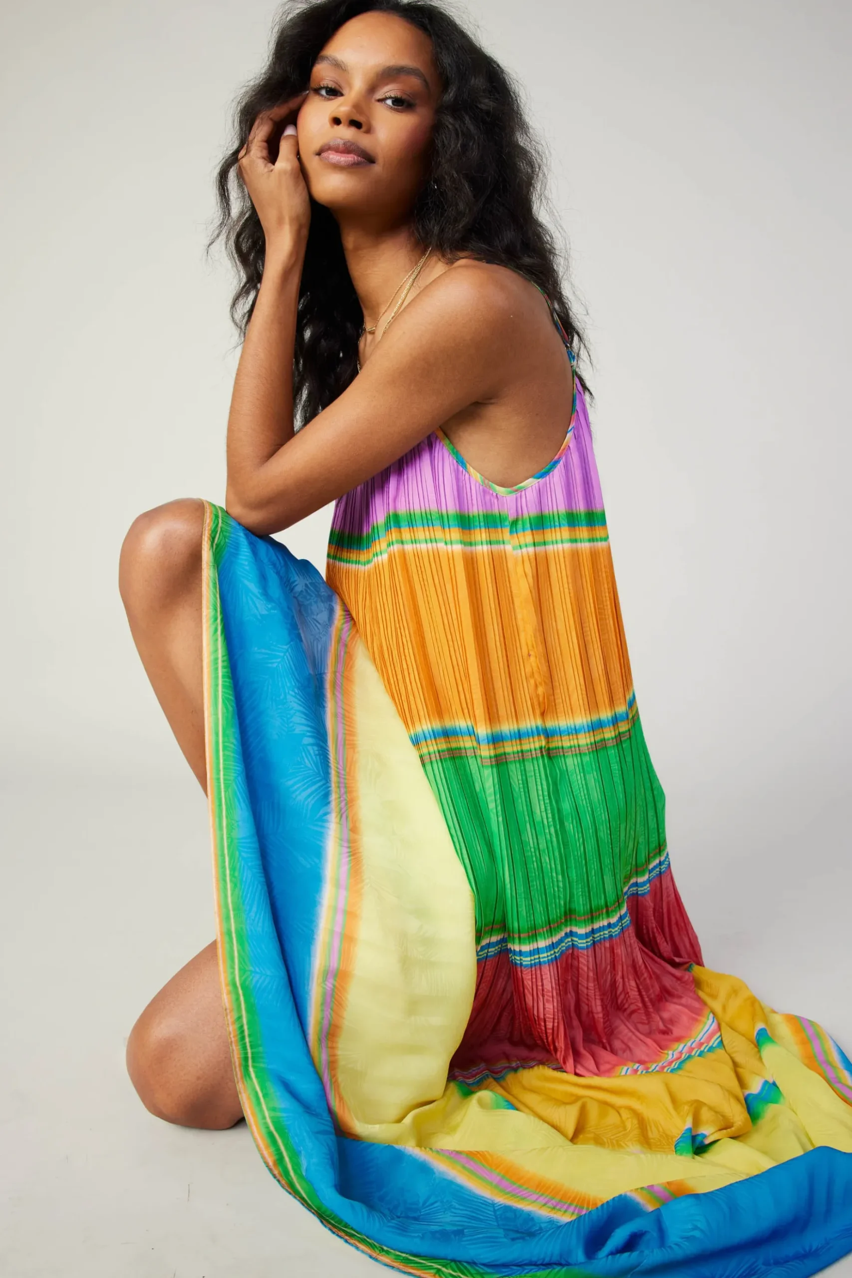 Current Air Multicolored Pleated Cami Dress RAINBOW Sale