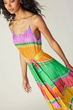 Current Air Multicolored Pleated Cami Dress RAINBOW Sale