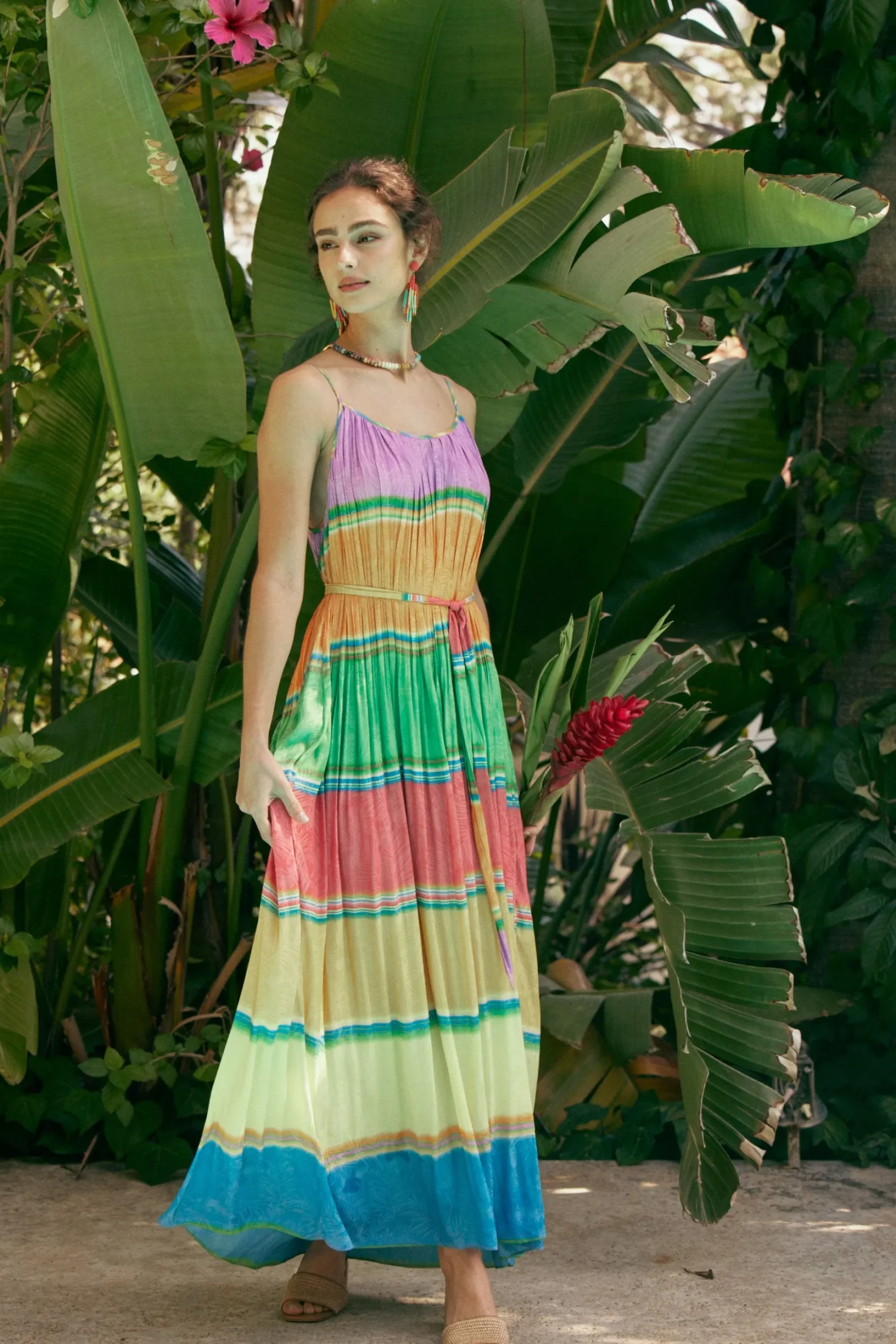 Current Air Multicolored Pleated Cami Dress RAINBOW Sale