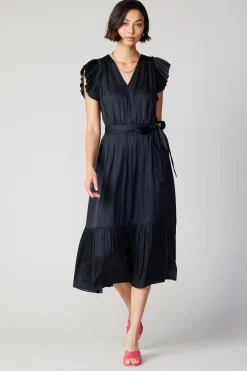 Current Air Natalia Flutter Sleeve Dress BLACK Clearance