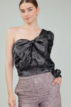Current Air One Shoulder Textured Top PLUMGUNMETAL New