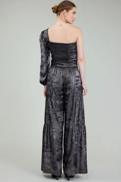 Current Air One Shoulder Textured Top PLUMGUNMETAL New