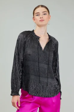 Current Air Opalescent Pleated Blouse PLUMGUNMETAL Hot