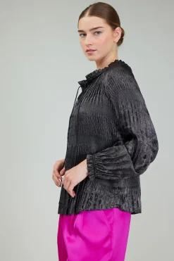 Current Air Opalescent Pleated Blouse PLUMGUNMETAL Hot