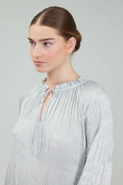 Current Air Opalescent Pleated Blouse OYSTER Sale