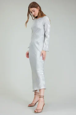 Current Air Opalescent Textured Maxi Dress OYSTER New