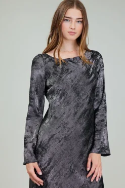 Current Air Opalescent Textured Maxi Dress PLUMGUNMETAL Fashion