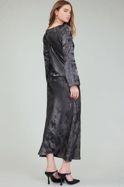 Current Air Opalescent Textured Maxi Dress PLUMGUNMETAL Fashion