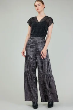 Current Air Opalescent Textured Tiered Pants PLUMGUNMETAL Discount