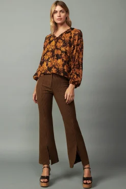 Current Air Orange Picot Stitch Blouse BROWNORANGEFLORAL Online