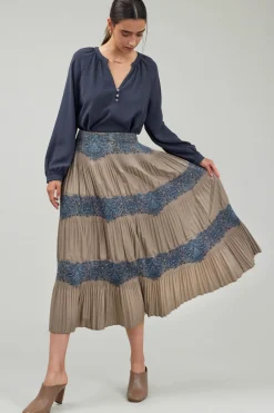 Current Air Ornate Motif Midi Skirt TAUPEBLUEMLT Sale