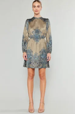 Current Air Ornate Motif Mini Dress TAUPEBLUEMLT New