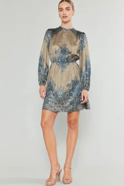 Current Air Ornate Motif Mini Dress TAUPEBLUEMLT New