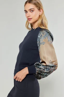 Current Air Ornate Motif Sweater Top TAUPEBLUEMLT Fashion