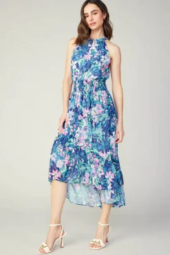 Current Air Painterly Floral Asymmetric Dress PINKBLUEMLT New