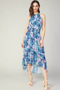 Current Air Painterly Floral Asymmetric Dress PINKBLUEMLT New