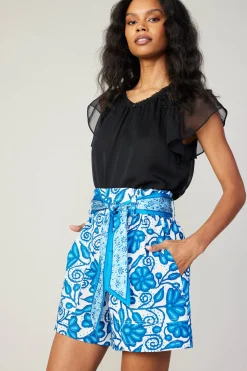 Current Air Painterly Floral Belted Shorts BLUEMLT Hot
