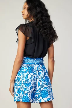 Current Air Painterly Floral Belted Shorts BLUEMLT Hot