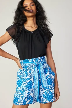 Current Air Painterly Floral Belted Shorts BLUEMLT Hot
