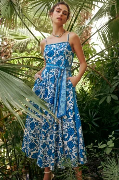 Current Air Painterly Floral Midi Dress BLUEMLT Sale