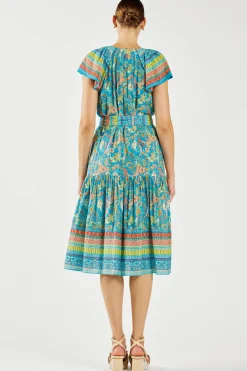 Current Air Paisley Border Print Midi Dress BLUEORANGE New