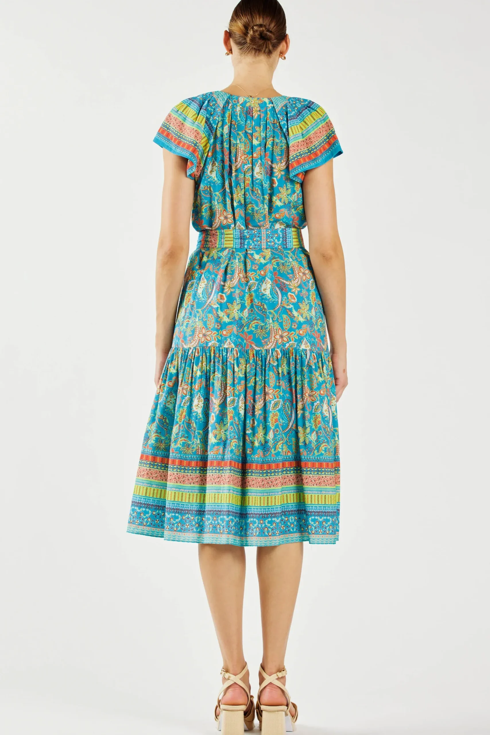 Current Air Paisley Border Print Midi Dress BLUEORANGE New