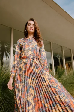 Current Air Paisley Pleated Maxi Dress ORANGEPAISLEY Outlet