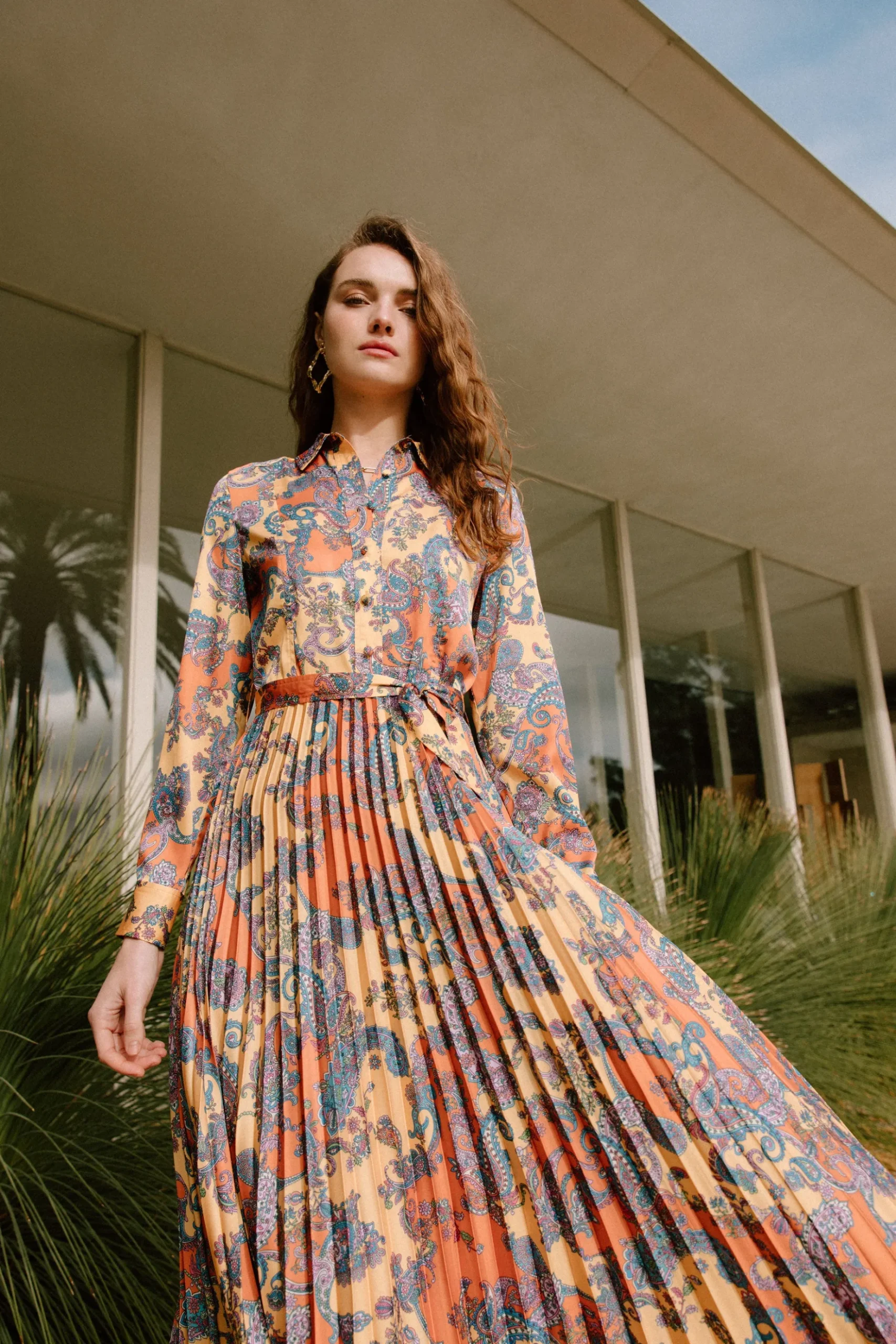 Current Air Paisley Pleated Maxi Dress ORANGEPAISLEY Outlet
