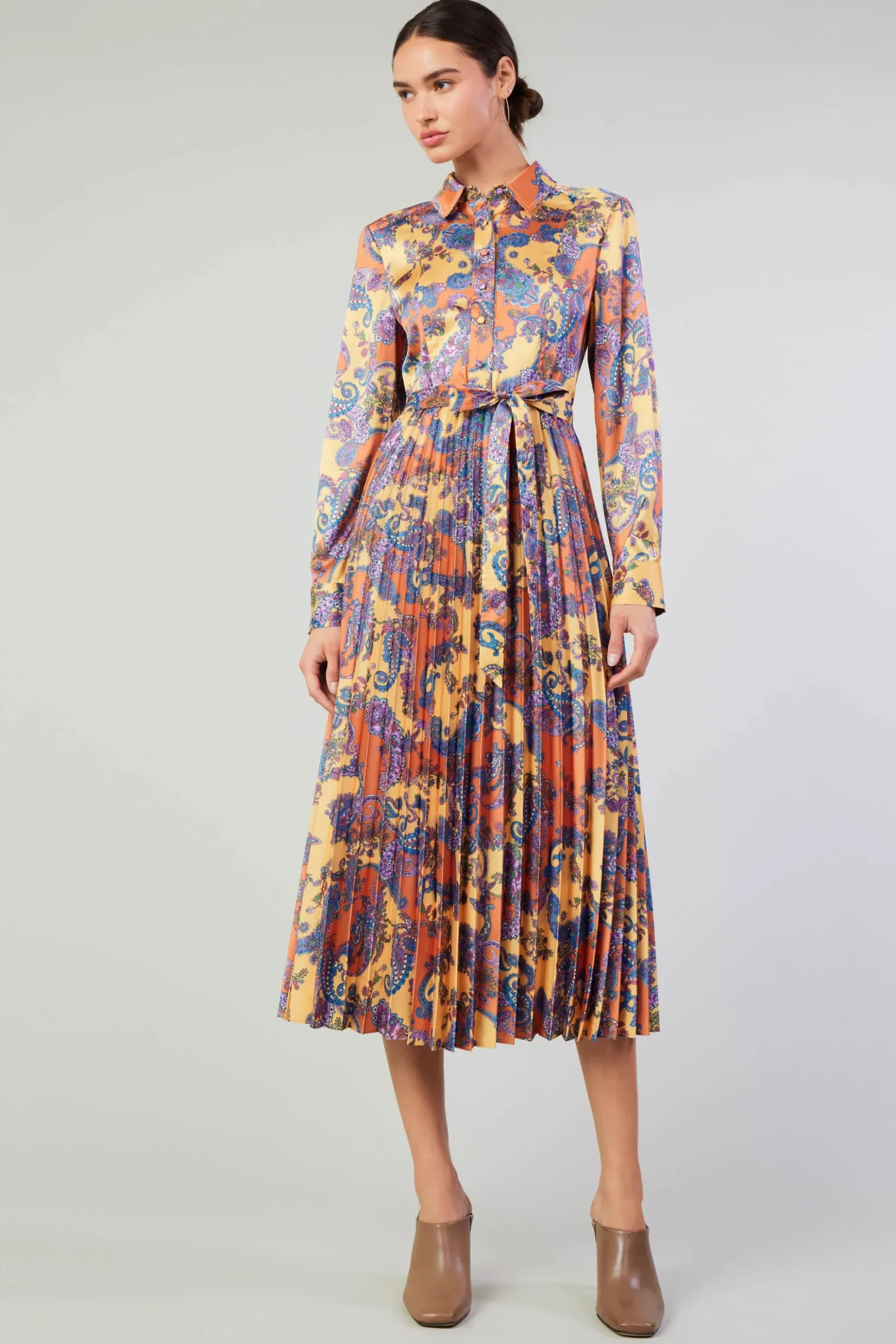 Current Air Paisley Pleated Maxi Dress ORANGEPAISLEY Outlet