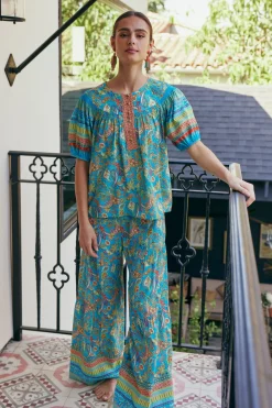Current Air Paisley Printed Wide Leg Pants BLUEORANGE Outlet