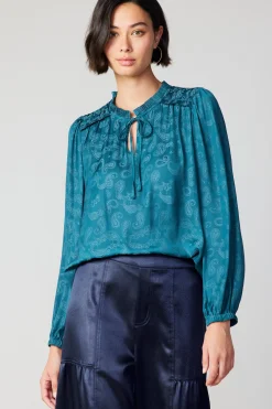 Current Air Paisley Split Neck Blouse DEEPTEAL Clearance