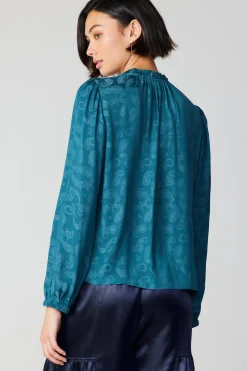 Current Air Paisley Split Neck Blouse DEEPTEAL Clearance