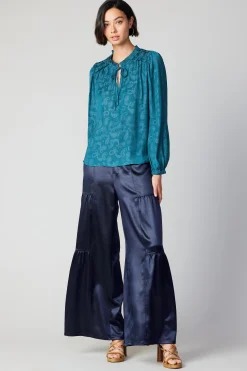 Current Air Paisley Split Neck Blouse DEEPTEAL Clearance
