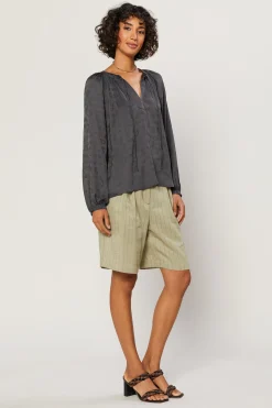 Current Air Paisley Split Neck Top CHARCOAL Outlet