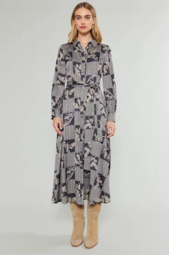 Current Air Paneled Buttonup Dress BLACKTAUPEMLT New