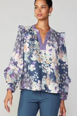 Current Air Peacock Floral Blouse NAVYMULTI Sale