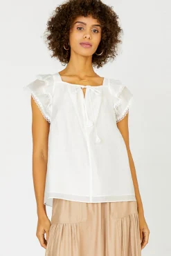 Current Air Peekaboo Flutter Sleeve Top WHITE Online
