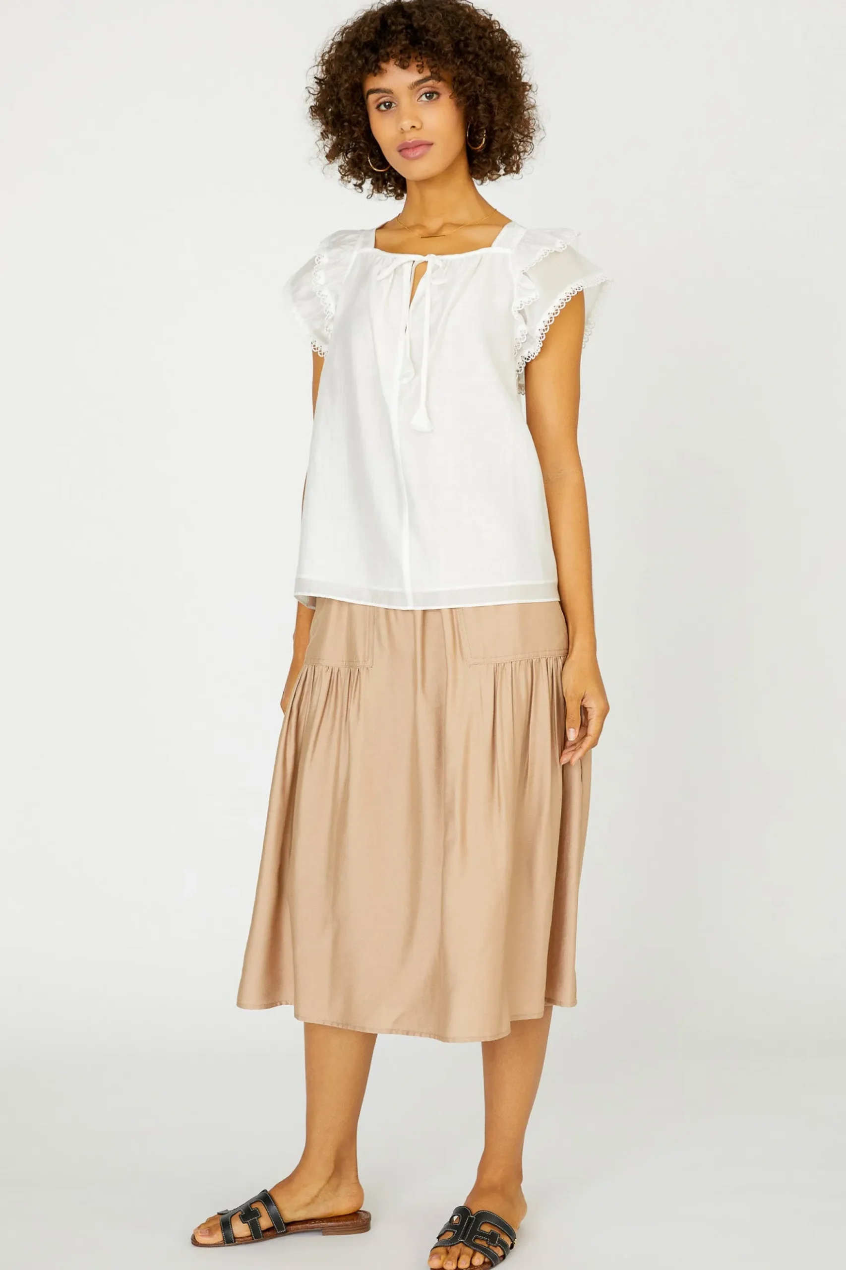 Current Air Peekaboo Flutter Sleeve Top WHITE Online