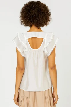 Current Air Peekaboo Flutter Sleeve Top WHITE Online