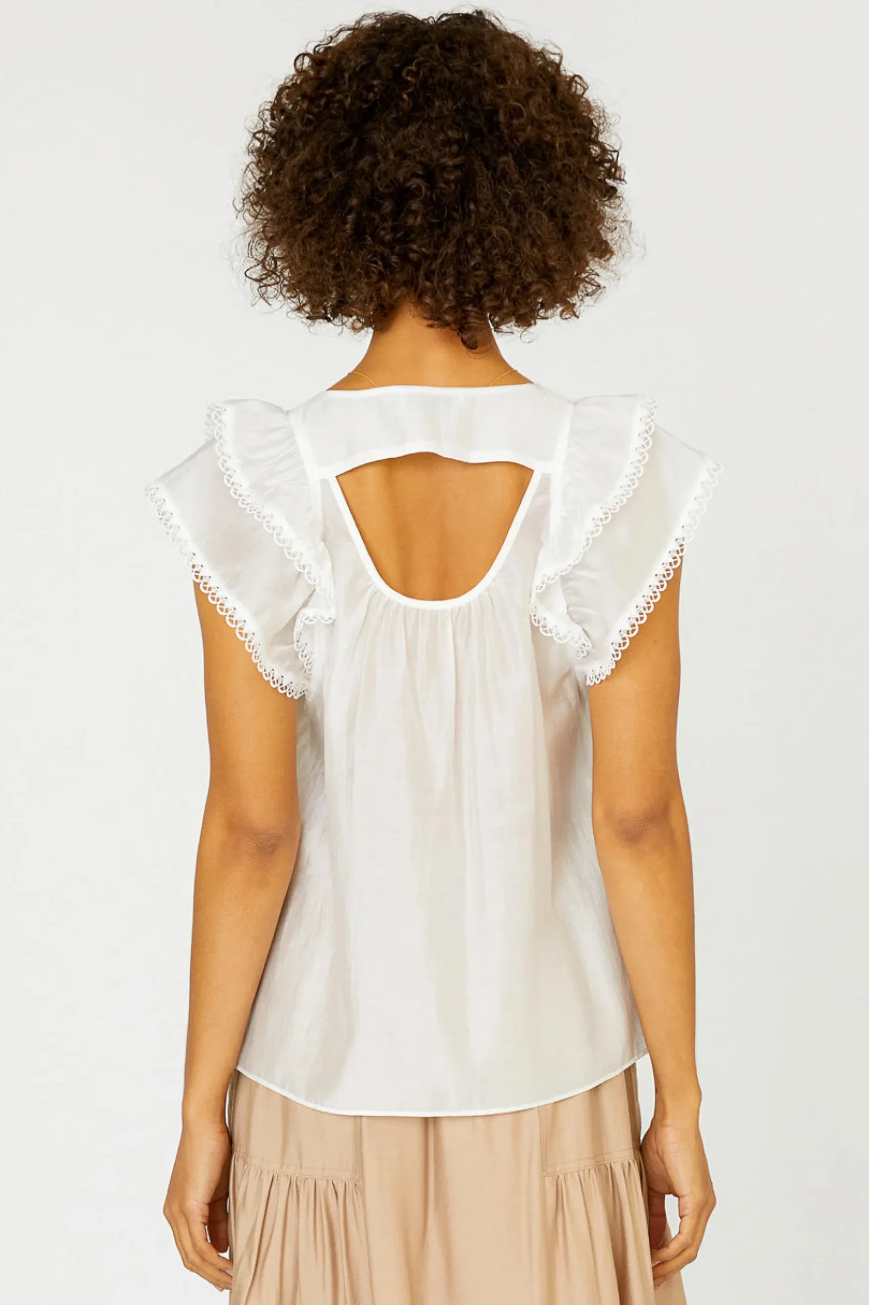 Current Air Peekaboo Flutter Sleeve Top WHITE Online